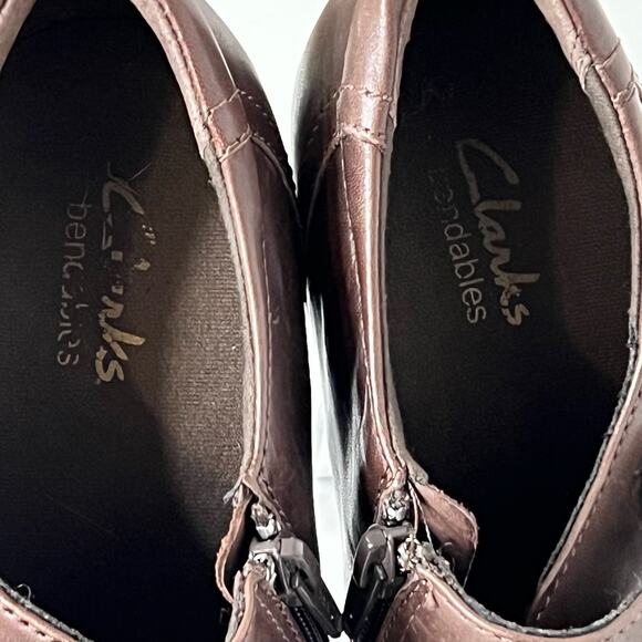 Clarks Women's Brown Booties Size 7.5M Bendable Leather Double Monk Strap Heels - Picture 5 of 11